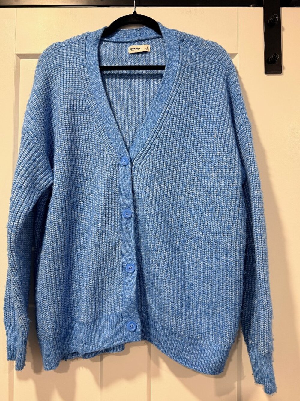 Sonoma Blue Fuzzy Boyfriend-Style Button-Front Cardigan